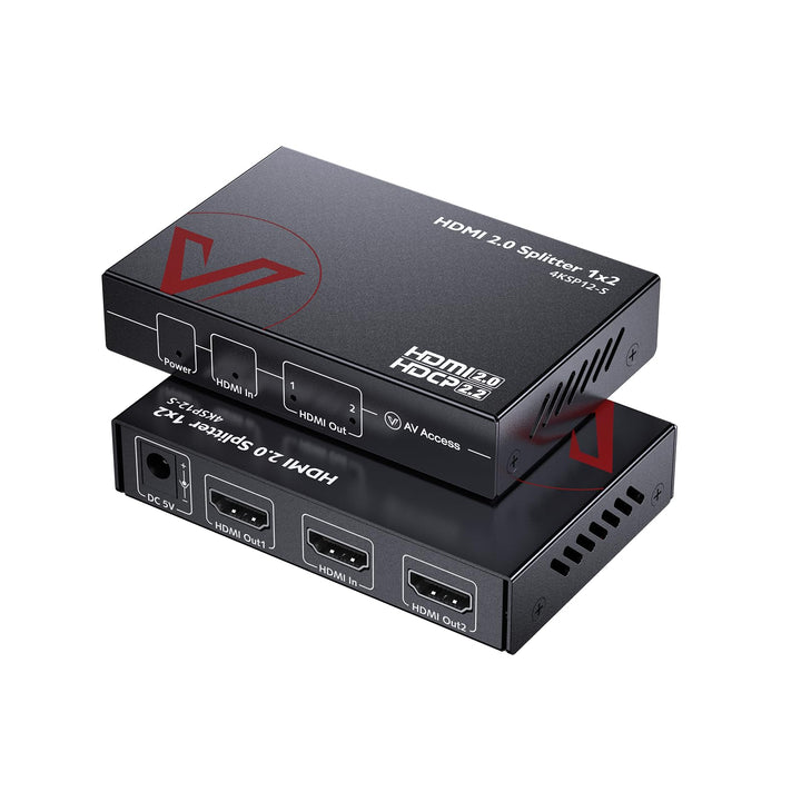 AV Access 1 in 2 Out UHD 4K@60Hz 1080p@120Hz HDMI 2.0 Splitter mit Auto Downscaling,18Gbps Zero Late
