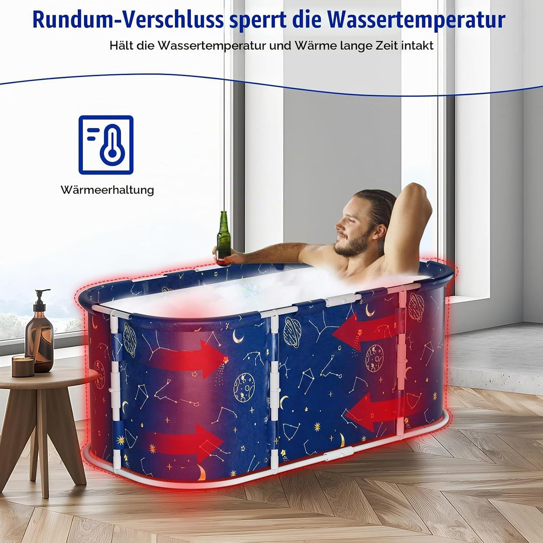 Faltbare Badewanne für Erwachsene, freistehende tragbare Badewannes mit stabilem Kunststoffrahmen, z