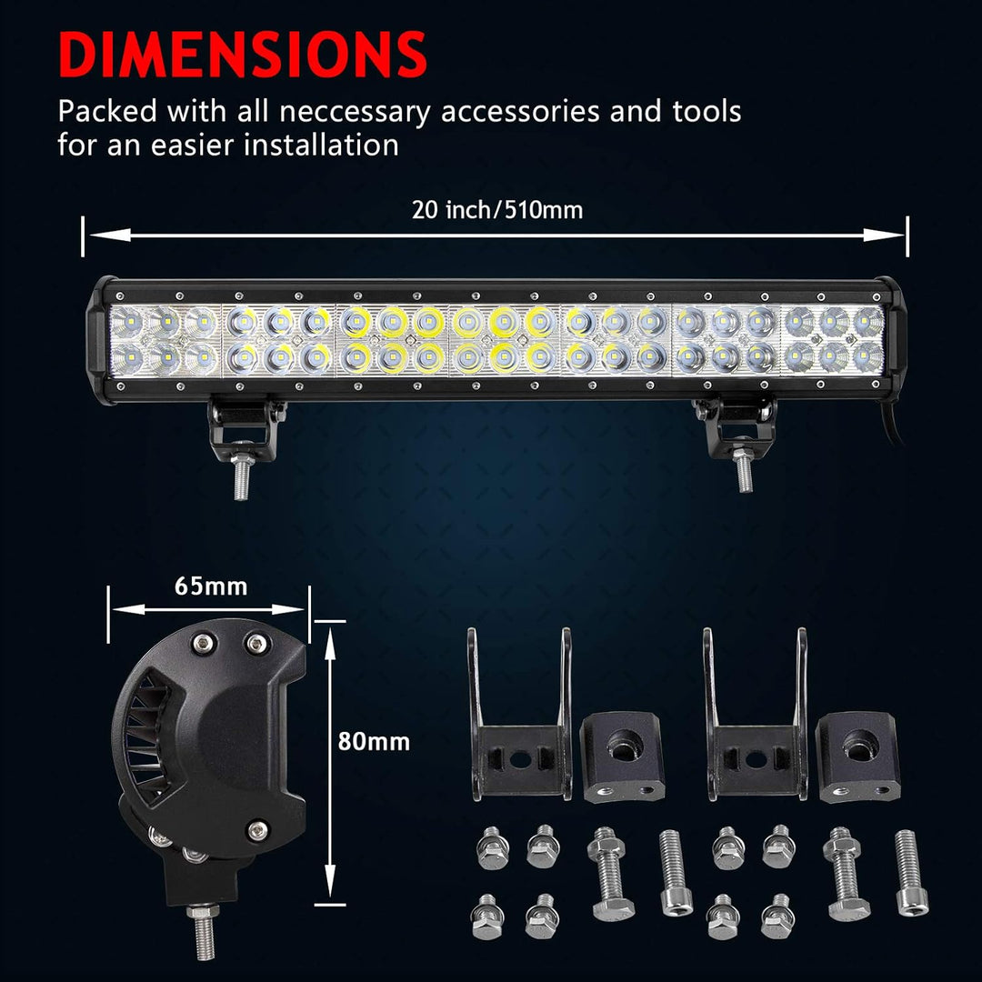 AUXTINGS 20 Zoll 126W Duable Reihe LED Arbeitslicht Bar Spot Fluttrage mit Kabelbaum Kit + 4 Zoll 18