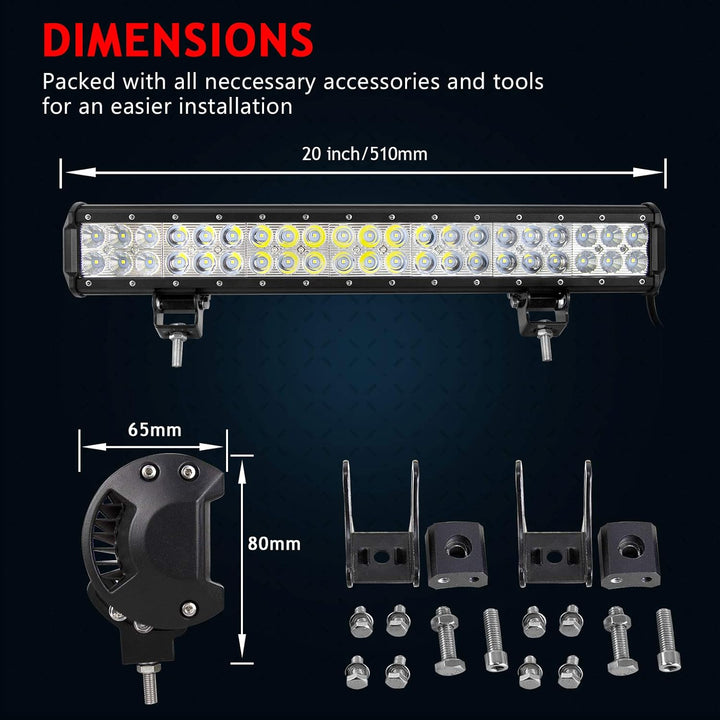 AUXTINGS 20 Zoll 126W Duable Reihe LED Arbeitslicht Bar Spot Fluttrage mit Kabelbaum Kit + 4 Zoll 18