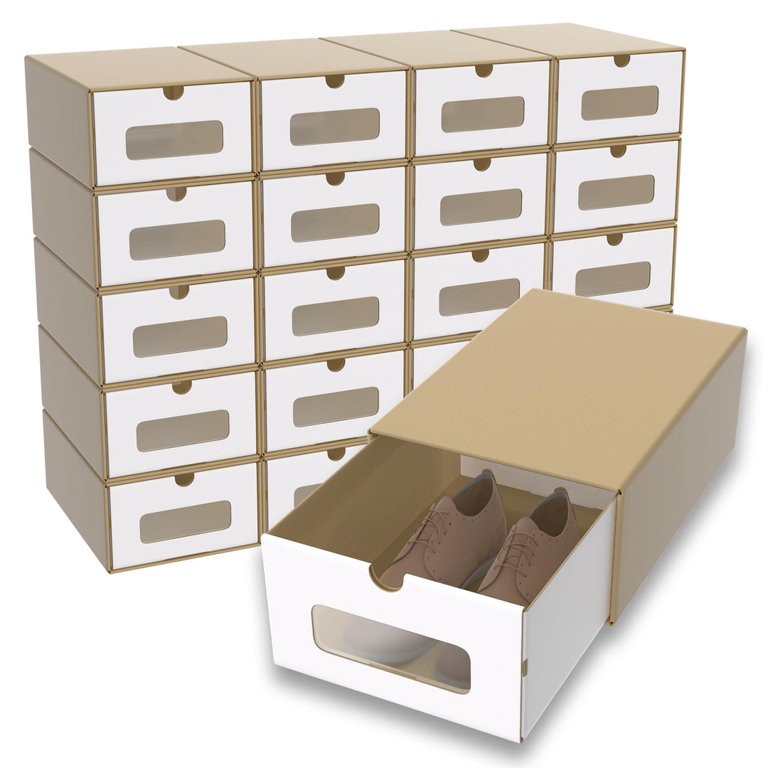 Schuhbox mit Sichtfenster & Schublade 20er Boxen-Set Aufbewahrungsbox Braun Schuhkiste Schuhschachte