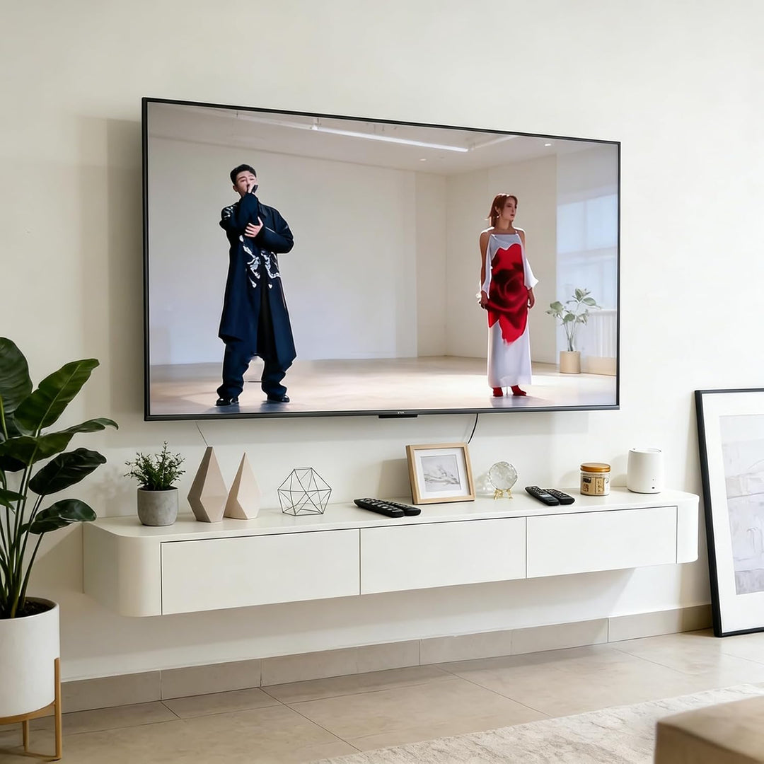 An der Wand befestigte TV-Konsole, Sich hin- und herbewegender TV-Ständer mit Schubladen und Tür, Me