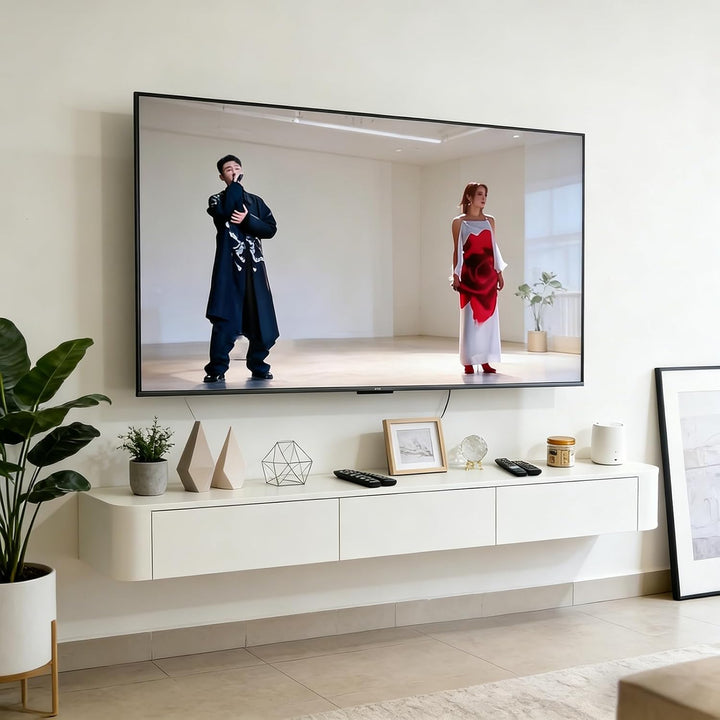 An der Wand befestigte TV-Konsole, Sich hin- und herbewegender TV-Ständer mit Schubladen und Tür, Me