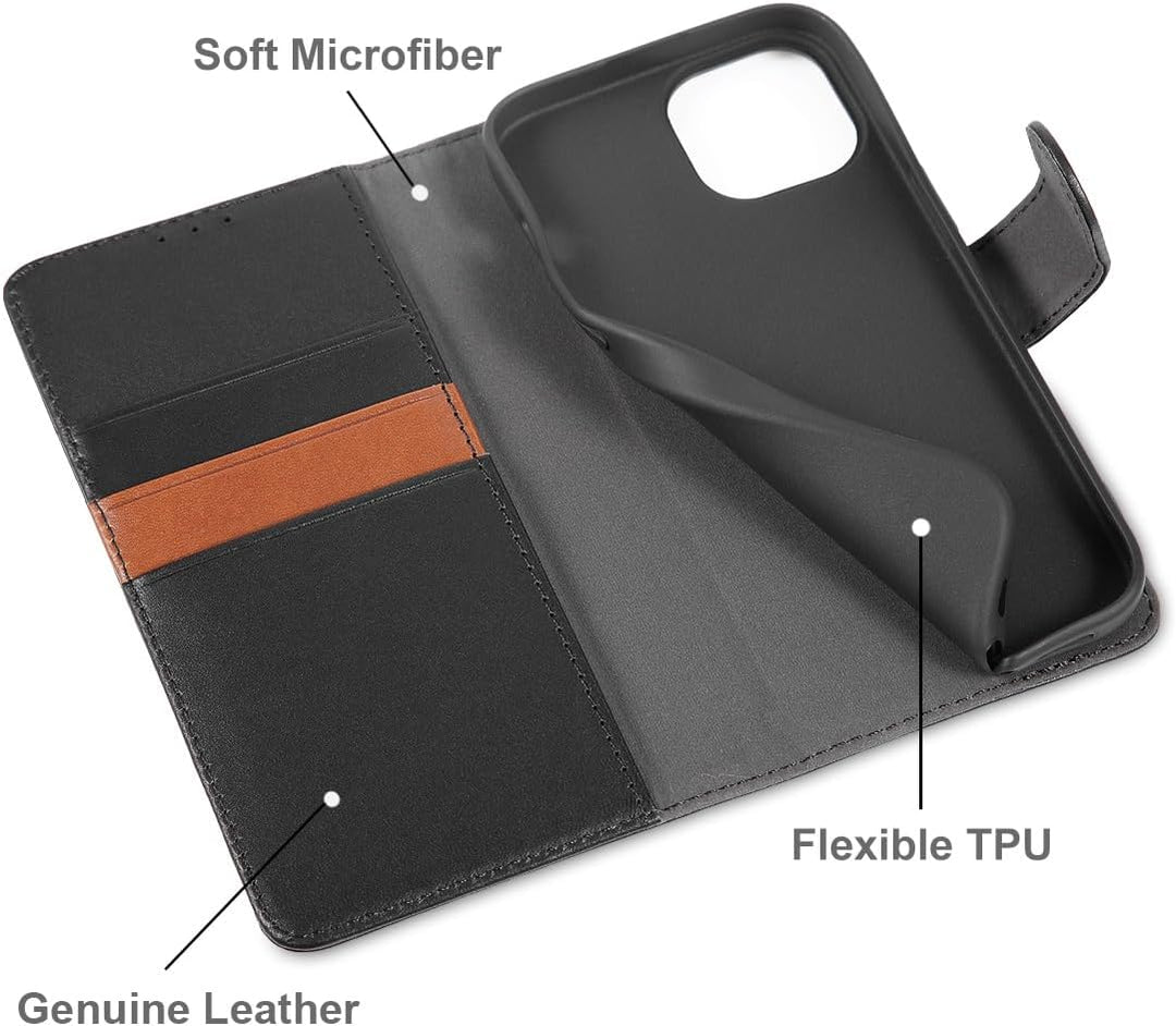 LENSUN Echtleder Hülle für iPhone 15, Handyhülle [Echtes Leder][Magnetverschluss][RFID Schutz] Handy