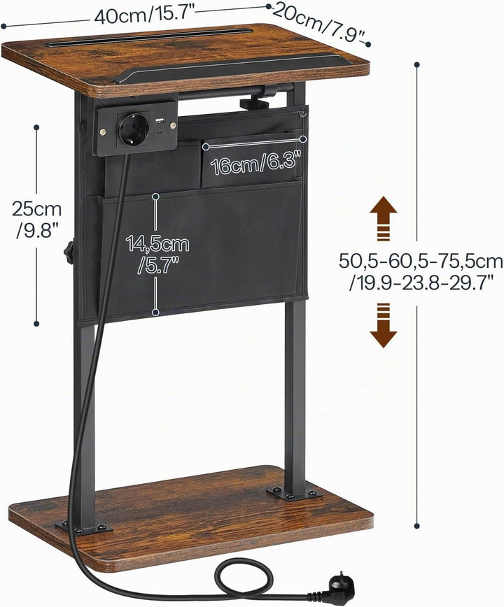 HOOBRO Höhenverstellbarer Beistelltisch (50,5 cm und 75,5 cm), Sofatisch, Couchtisch mit Ladestation