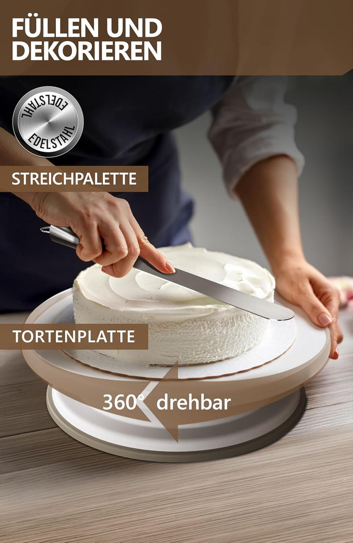 4smile Edelstahl Tortenheber Set, 5 Teile -Tortenheber + Tortenring verstellbar hoch 8,5 cm + Torten
