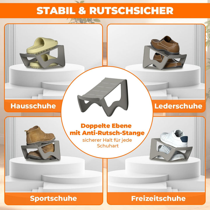 Schuhorganizer 10 Stück, Schuhstapler rutschfest PP Doppelschicht Platzsparend für Schrank Eingangsb