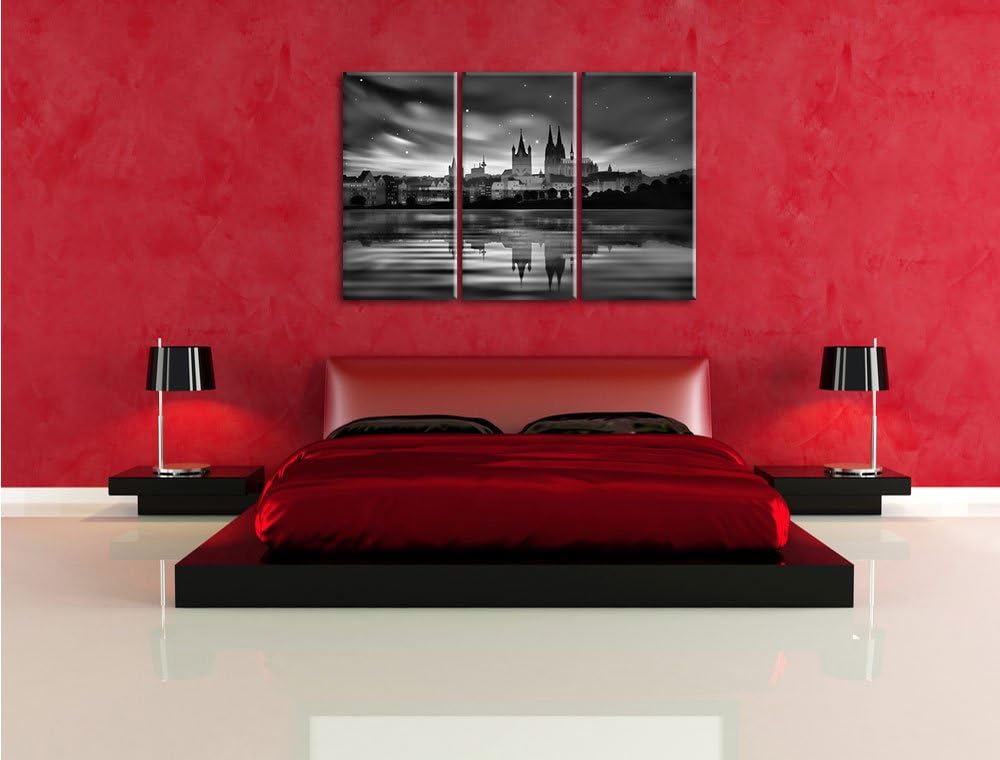 Pixxprint Polarlichter Skyline Köln als Leinwandbild/Grösse: 3 Teilig (120x80 cm) cm/Wandbild/Kunstd