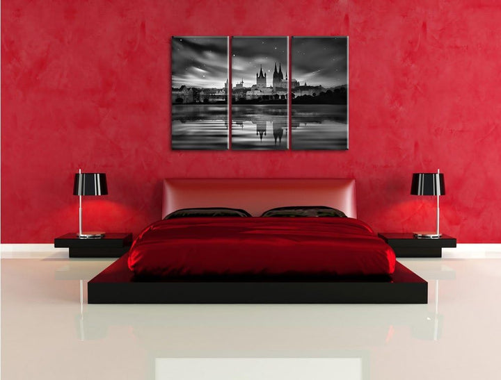 Pixxprint Polarlichter Skyline Köln als Leinwandbild/Grösse: 3 Teilig (120x80 cm) cm/Wandbild/Kunstd
