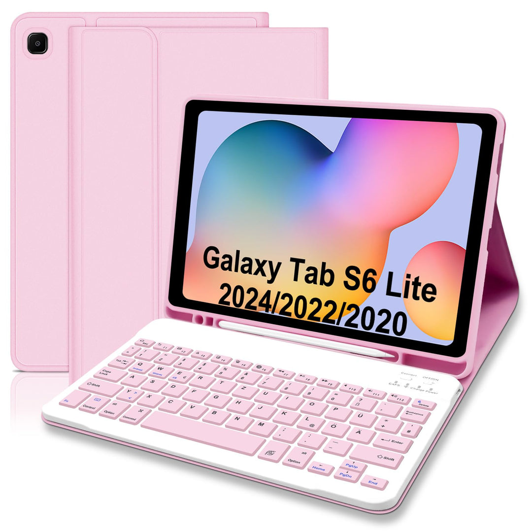 Hülle mit Tastatur für Samsung Galaxy Tab S6 Lite 2024/2022/2020, Schutzhülle mit Pencil Halter Wire