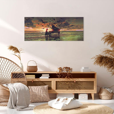 Wandbilder Dekoration Wohnzimmer Klaviermusik Panorama Bilder auf Leinwand 120x50cm Leinwandbild mit