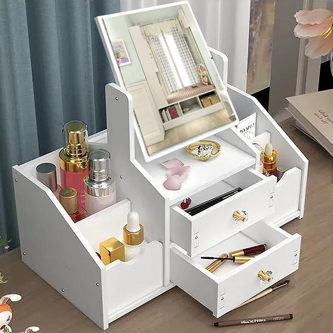 Make up Organizer mit Schublade, Schminktisch Organizer mit Spiegel, Weiss Cosmetic Organizer, Deskt