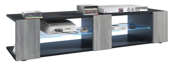 Vladon Lowboard Movie V2, TV-Kommode mit 6 offenen Fächern und Zierleisten, Schwarz matt/Avola-Anthr