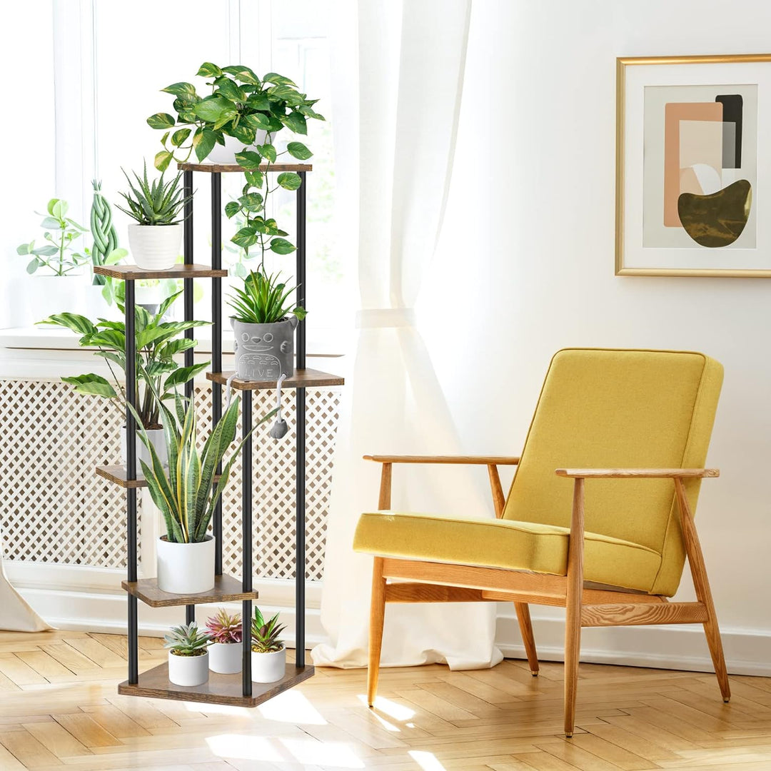 LyTaispuly 6 Etagen Hölzern Metall Pflanzenständer Innen Aussen, 115cm Ecke Blumenregal Pflanzenrega