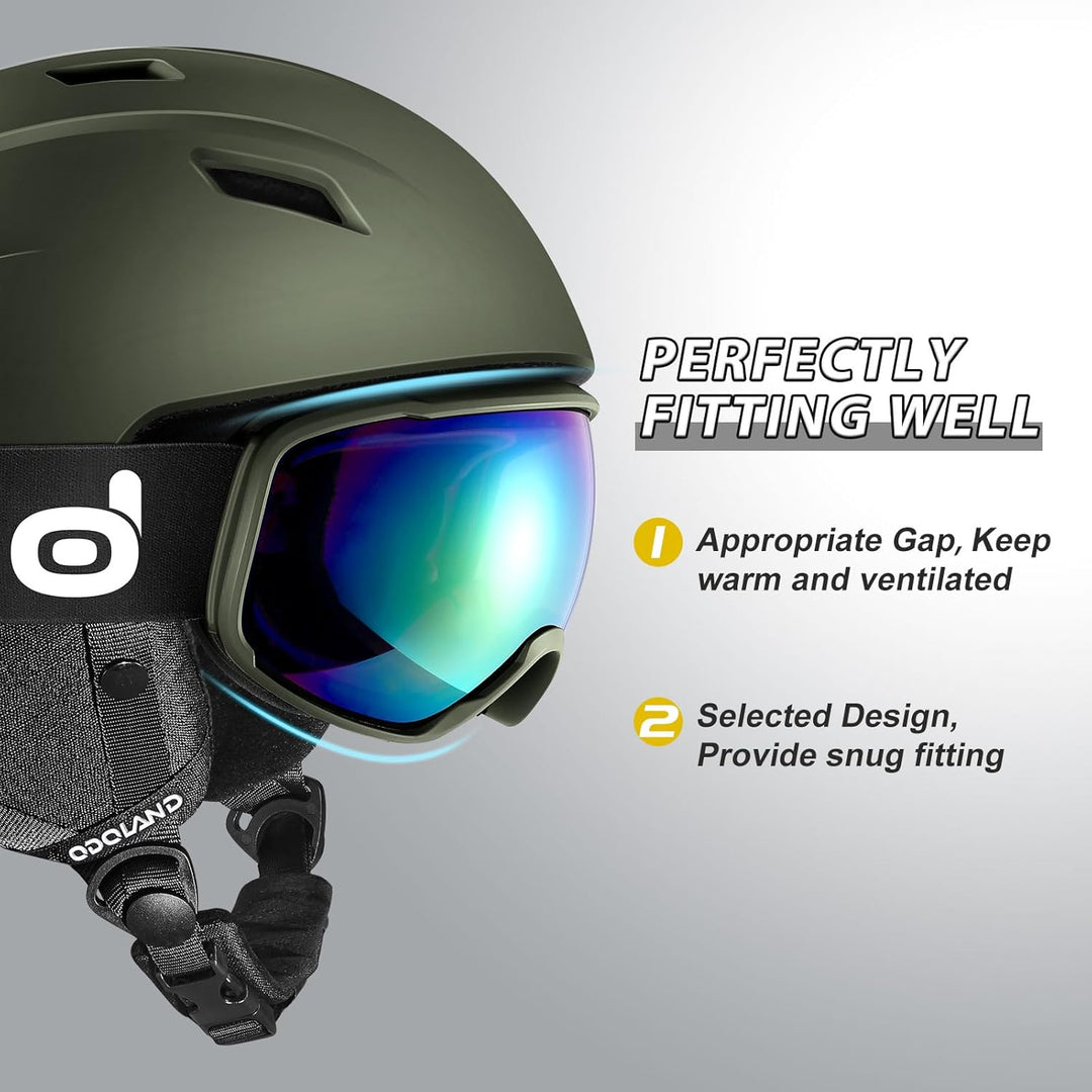 Odoland Skihelm und Skibrille Set Snowboardhelm mit Snowboardbrille für Damen und Herren Ski Goggles