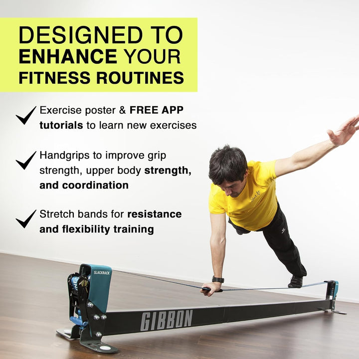 Gibbon Slacklines Slackrack Fitness Edition, grau/blau, Aufbaulängen: 2 oder 3 Meter, mit 2 Handgrif