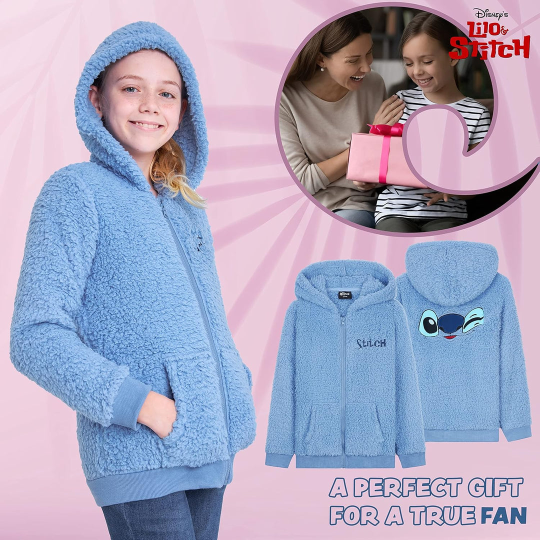 Disney Hoodie Mädchen Stitch, Warme Teddy Fleecejacke Mädchen Teenager 9-10 Jahre Blau Stitch Kinder