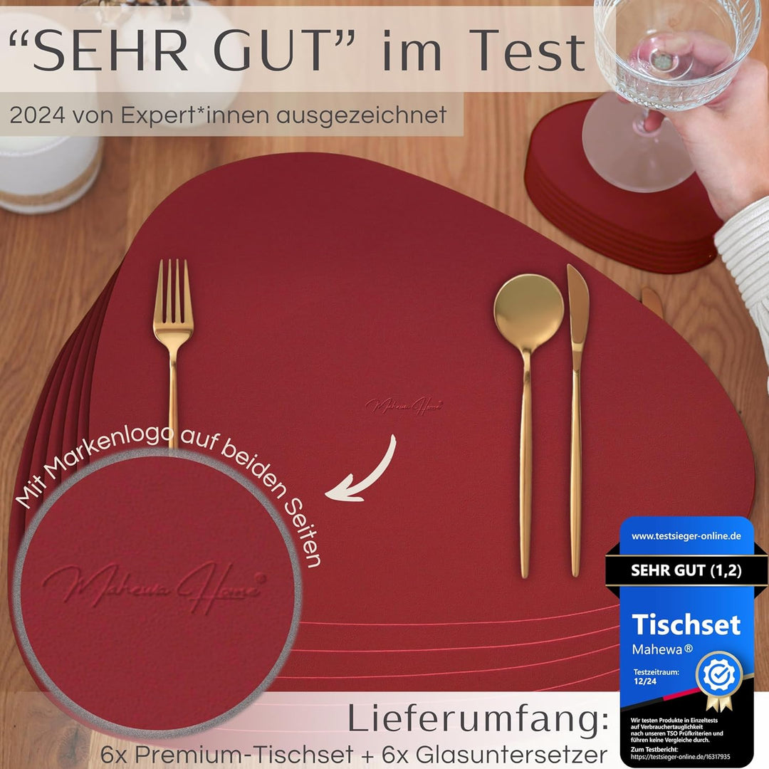 Mahewa® 6er Set Premium Tischset aus Leder-Imitat - Kunstleder Platzset abwaschbar und wasserdicht -