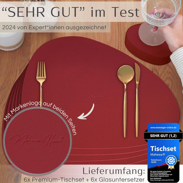 Mahewa® 6er Set Premium Tischset aus Leder-Imitat - Kunstleder Platzset abwaschbar und wasserdicht -