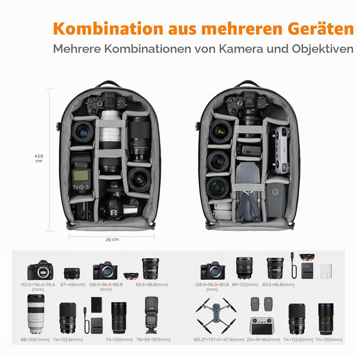 K&amp;F CONCEPT 18L Kamerarucksack, Fotorucksack mit 15.6 Zoll Laptopfach, Grosse Kapazität Camera Backp