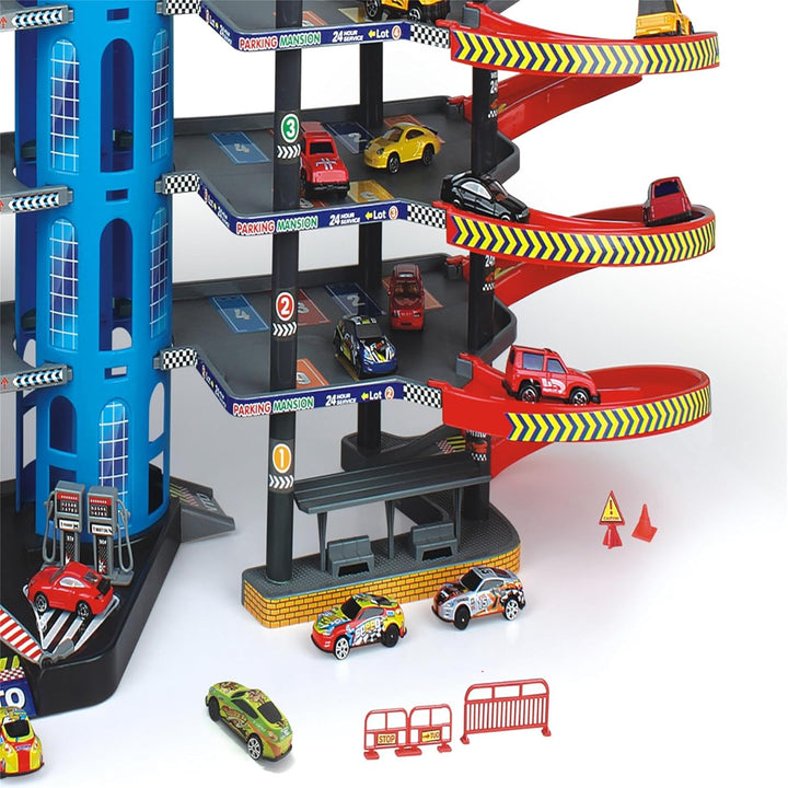 Parkgarage Spielset mit Autos und viel Zubehör für Kinder Autogarage Parkhaus Garage Spielzeugautos
