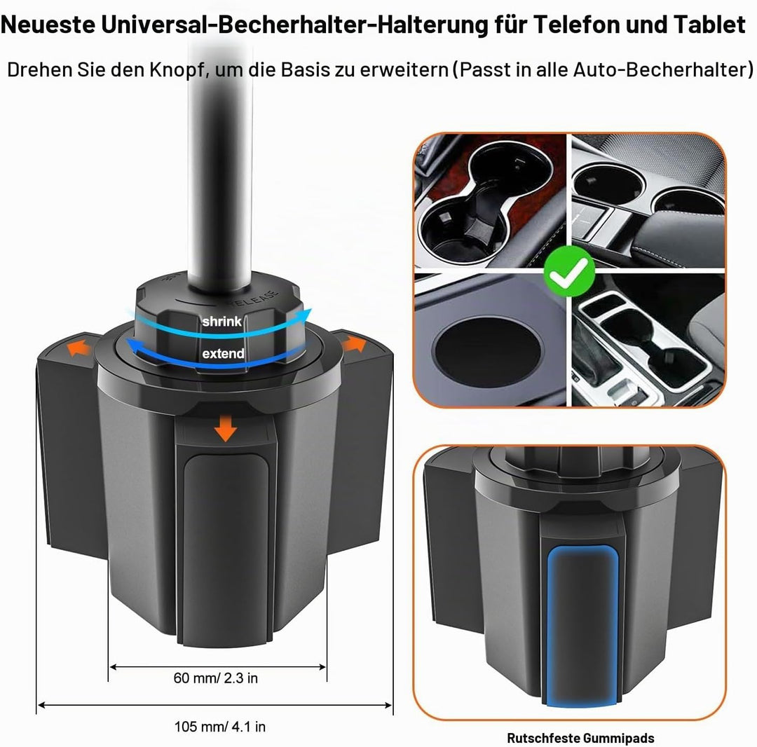 Tablet Halterung Auto Getränkehalter [Ausziehbarer Metallarm] LKW KFZ Becherhalter Tablet Halterung