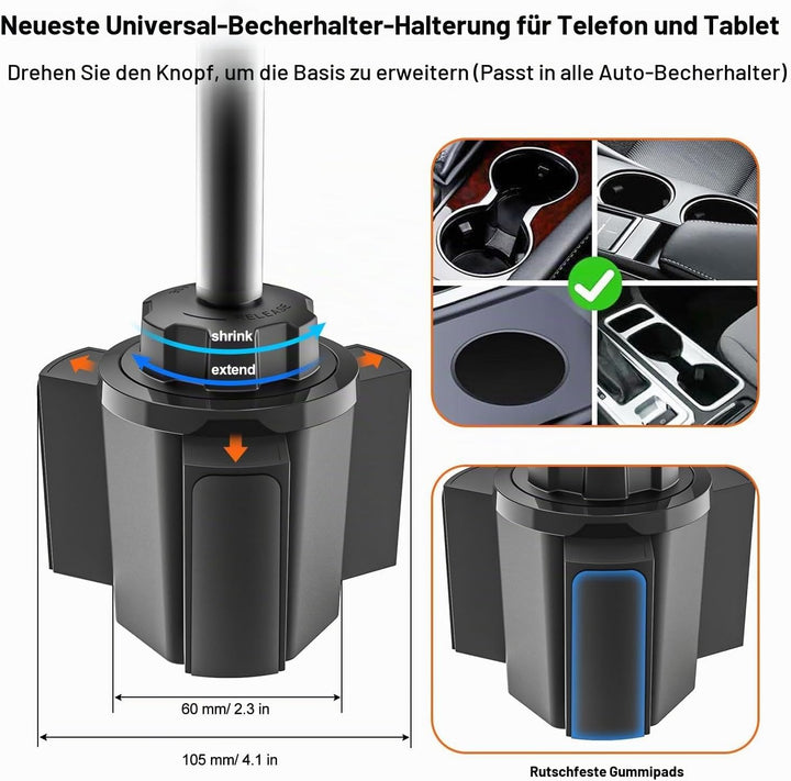 Tablet Halterung Auto Getränkehalter [Ausziehbarer Metallarm] LKW KFZ Becherhalter Tablet Halterung