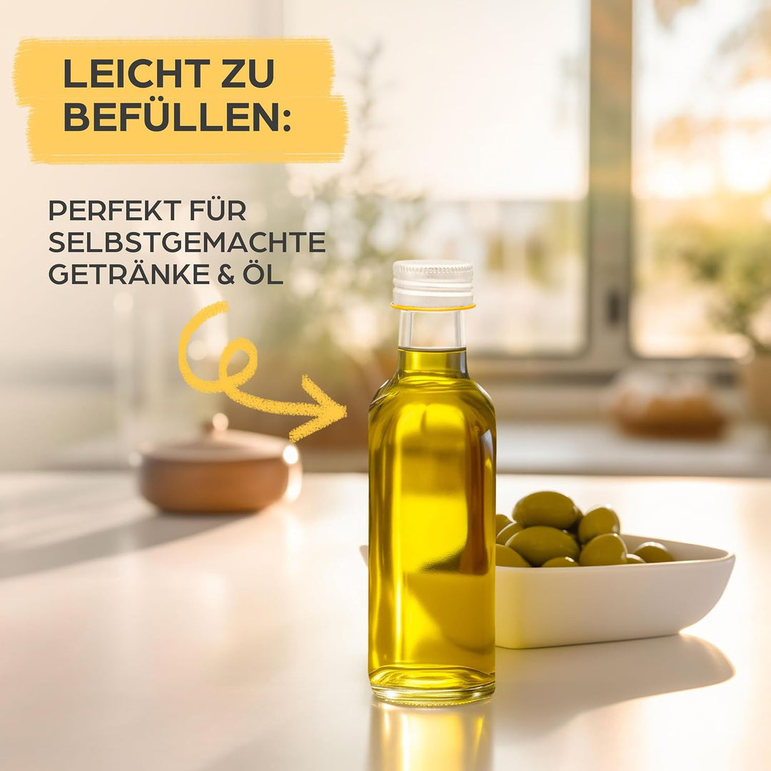 Praknu 12 Glasflaschen 100ml Schraubverschluss Flaschen zum Befüllen - 12 Etiketten mit Stift - Glas