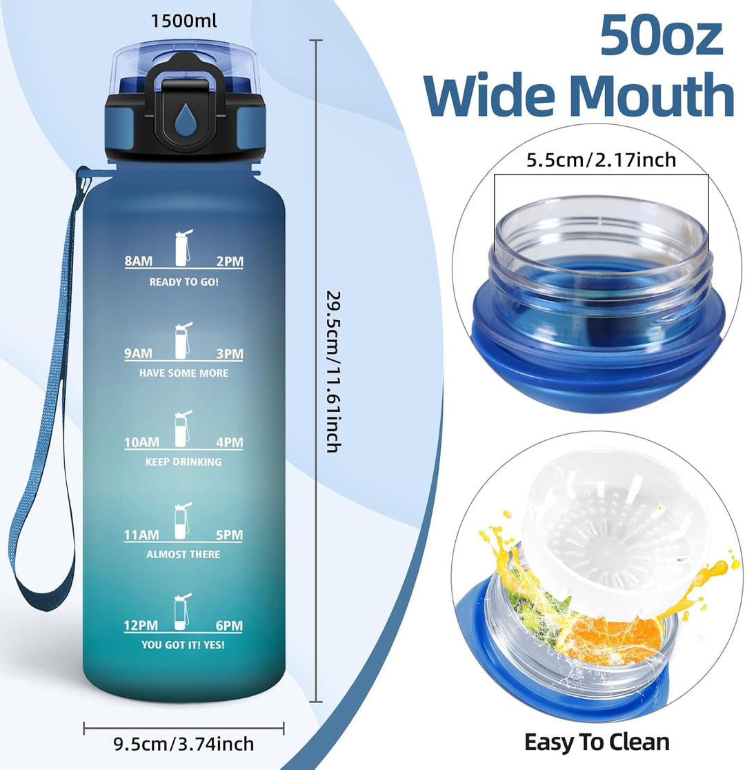 HoneyHolly Trinkflasche 1500ML, Sportflasche mit Filter, Wasserflasche, Auslaufsicher mit Zeitmarkie