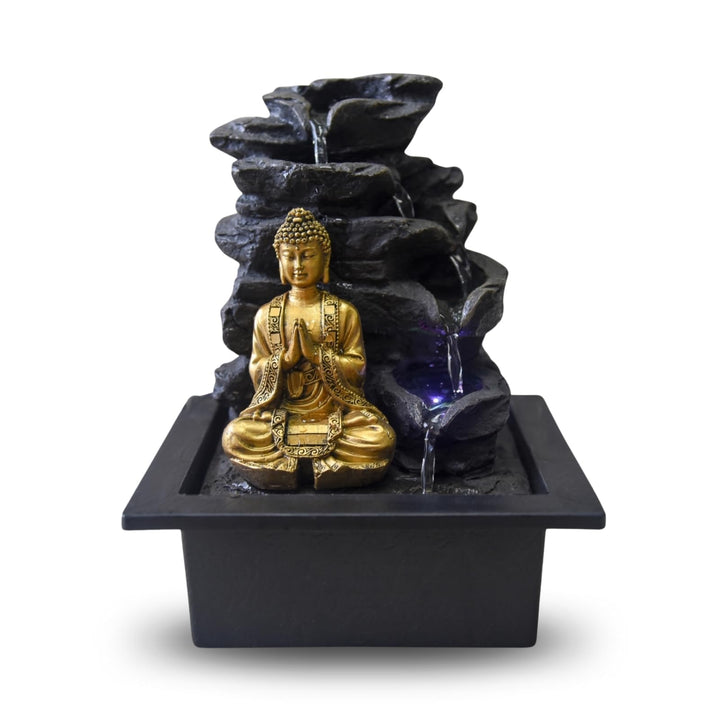 Zen Light Shira Zimmerbrunnen mit Pumpe und LED-Beleuchtung, Kunstharz, Schwarz, Einheitsgrösse Sing