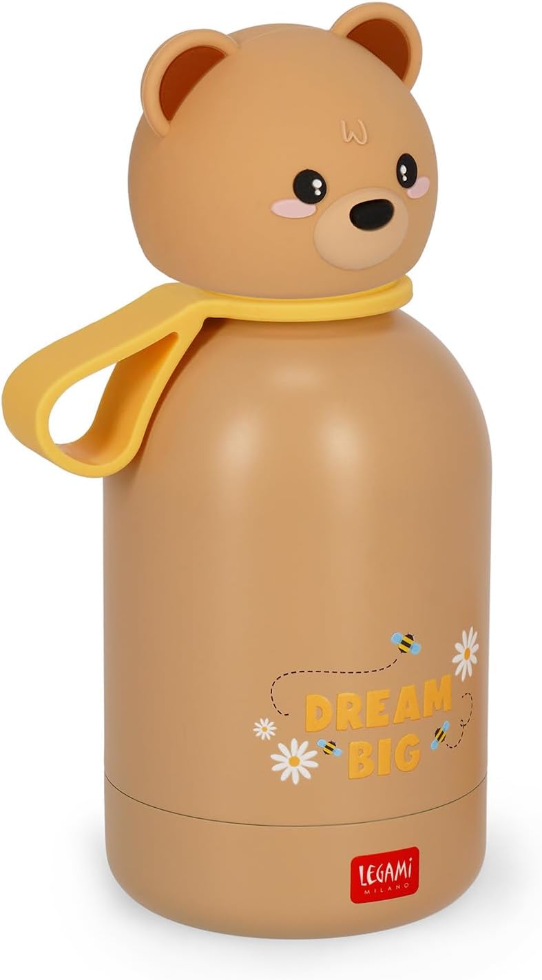 Legami - Hot&Cold BFF Kinder-Wasserflasche, Teddy Bear-Motiv, doppellagig aus 18/8 Edelstahl mit luf