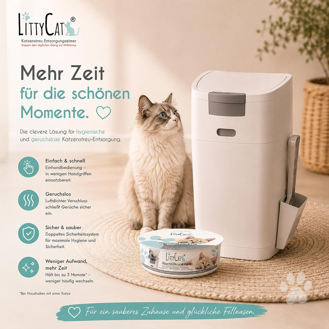 Littycat Katzenstreu Entsorgungseimer mit Schaufel - inkl. Nachfüllkassette - Katzenklo Mülleimer we