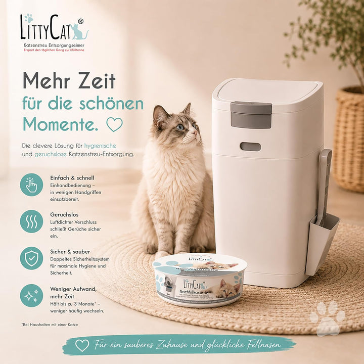 Littycat Katzenstreu Entsorgungseimer mit Schaufel - inkl. Nachfüllkassette - Katzenklo Mülleimer we