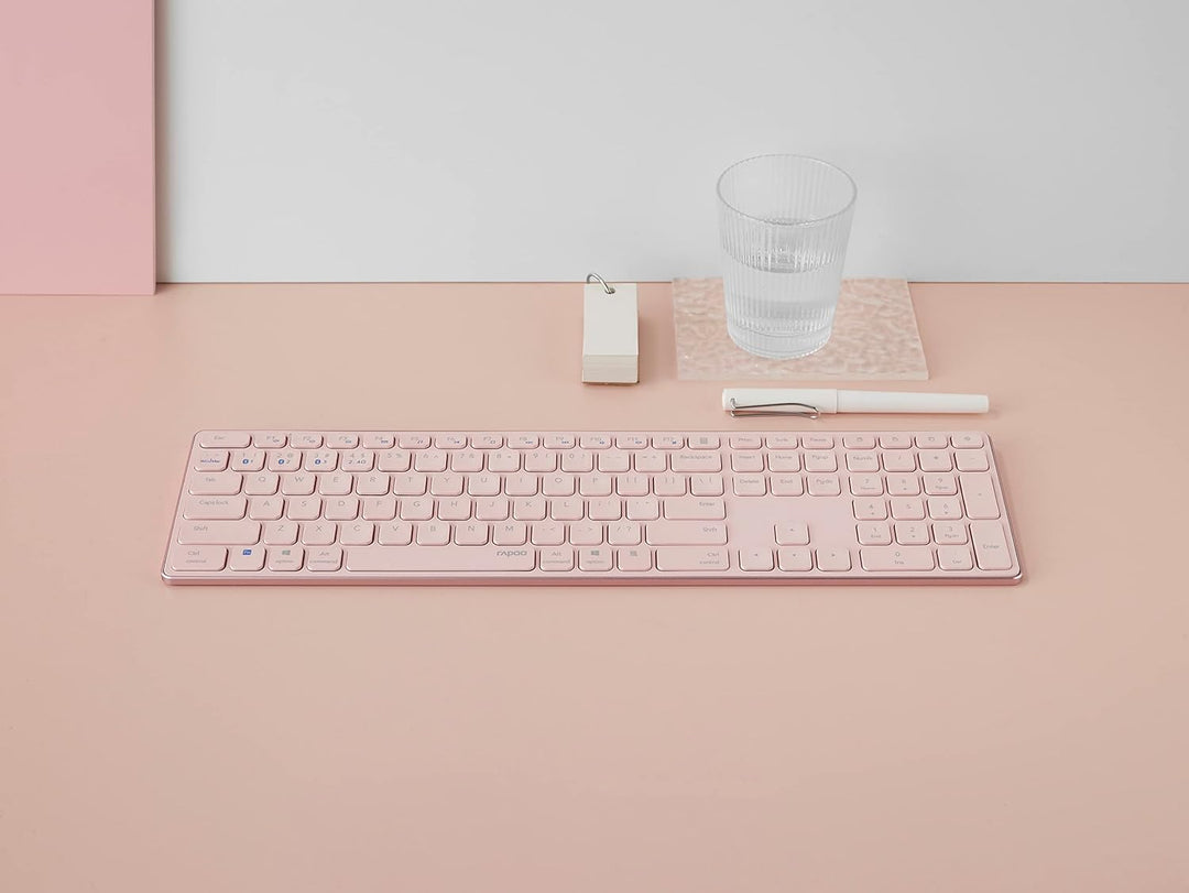 Rapoo E9800M kabellose Tastatur Wireless Keyboard wiederaufladbarer Akku flaches Aluminium Design DE