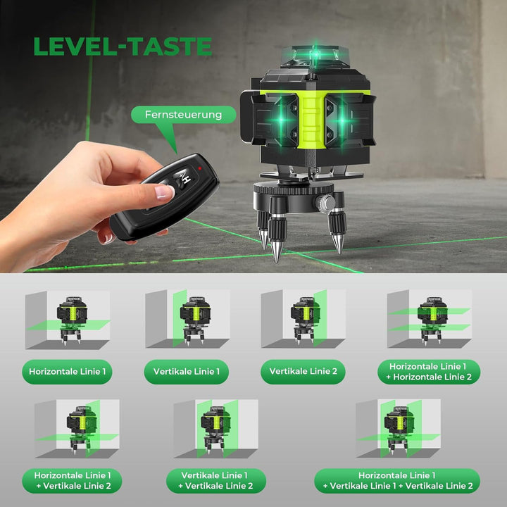 Kreuzlinienlaser Grün 16 Linien Nivellierlaser, 4 x 360 ° Laser wasserwaage, linienlaser kreuzlaser