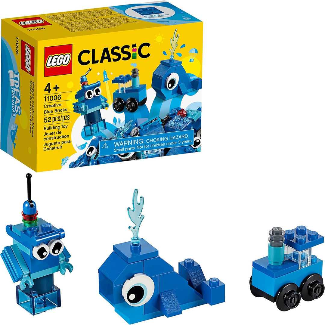 LEGO 11006 Classic Blaues Kreativ-Set, kreatives Spielzeug ab 4 Jahren mit Spielzeug-Wal, Zug, Robot