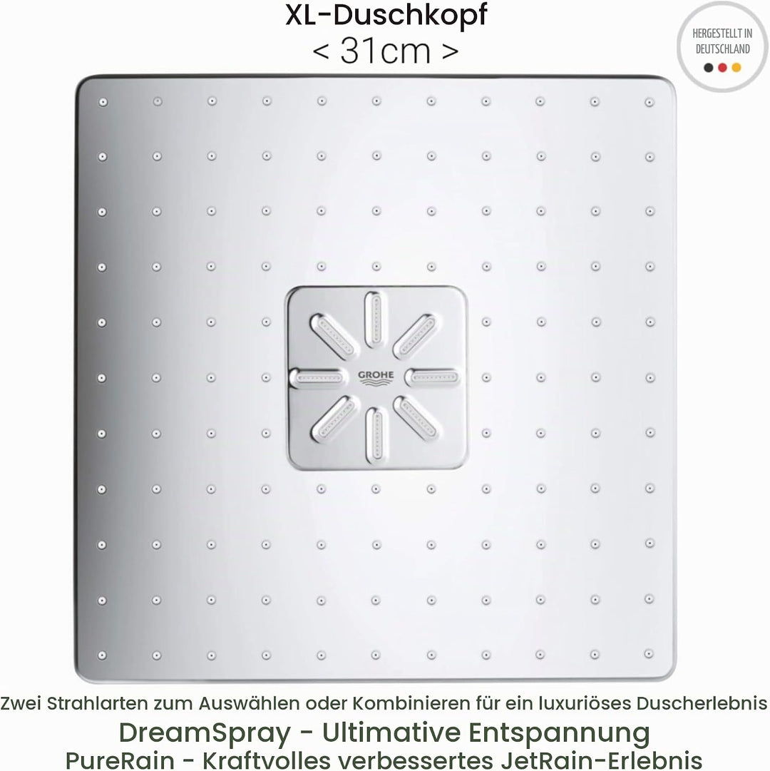 GROHE Rainshower SmartActive 310 Cube - Kopfbrause Deckenauslass (142 mm, 2 Strahlarten, langlebige