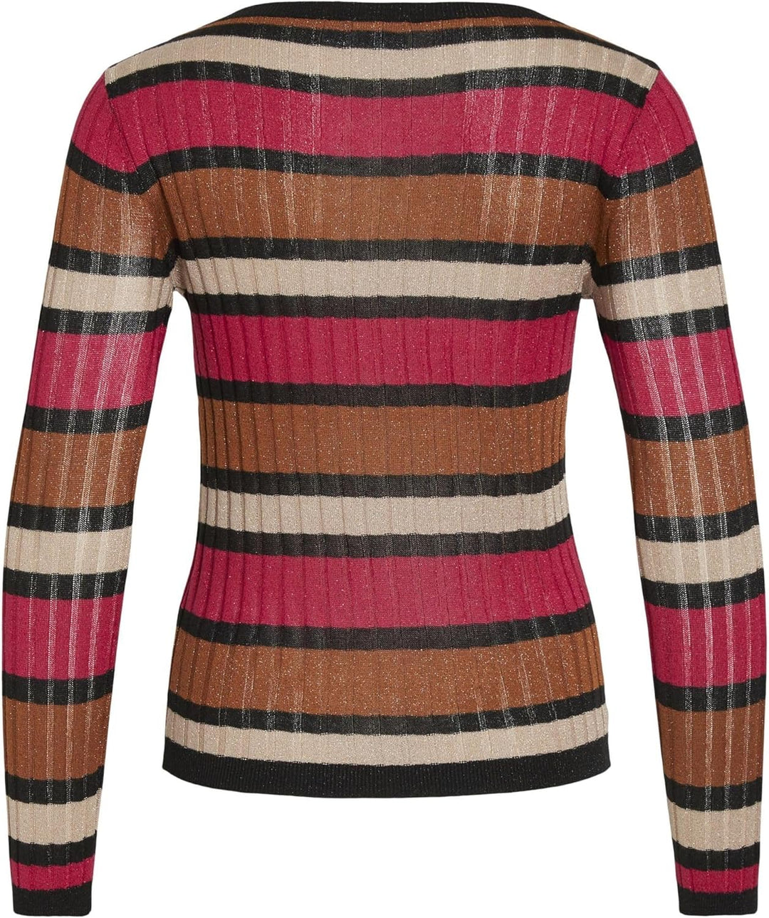 Vila Damen Viember New L/S Glitter Knit Top/Su Langarmshirt M Love Potion/Stripes:doeskin/Black/Cara