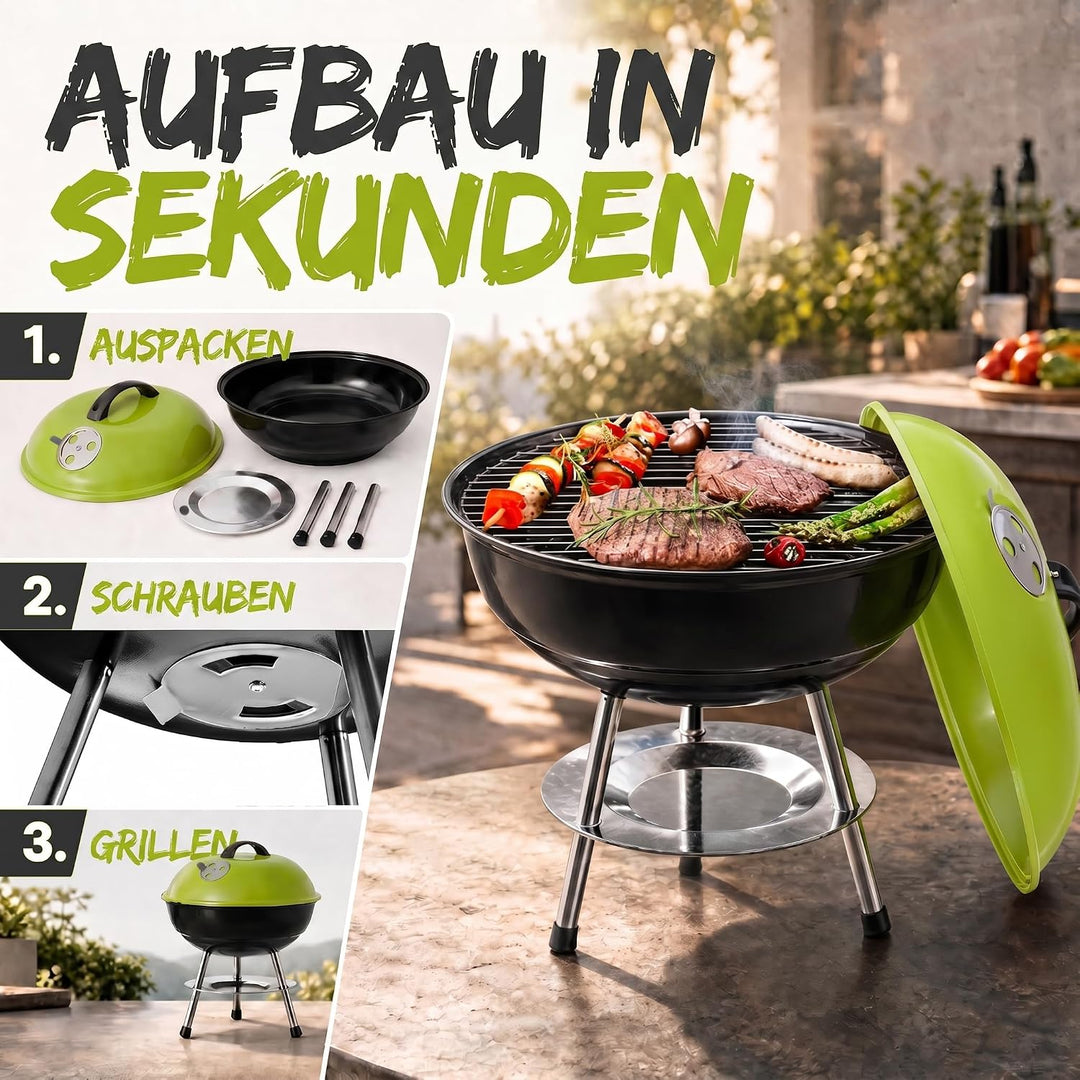 Micro BBQ Campinggrill Kugelgrill Mini Grill; Kompakter Reise Holzkohle-Grill Tischgrill Edelstahl e