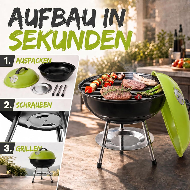 Micro BBQ Campinggrill Kugelgrill Mini Grill; Kompakter Reise Holzkohle-Grill Tischgrill Edelstahl e