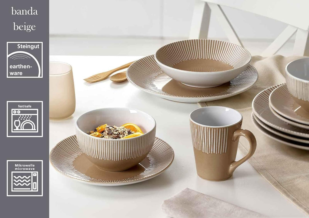 Ritzenhoff & Breker Banda Suppenteller 6er Set, 20 cm, Tiefe Essteller mit Streifen-Relief, Minimali