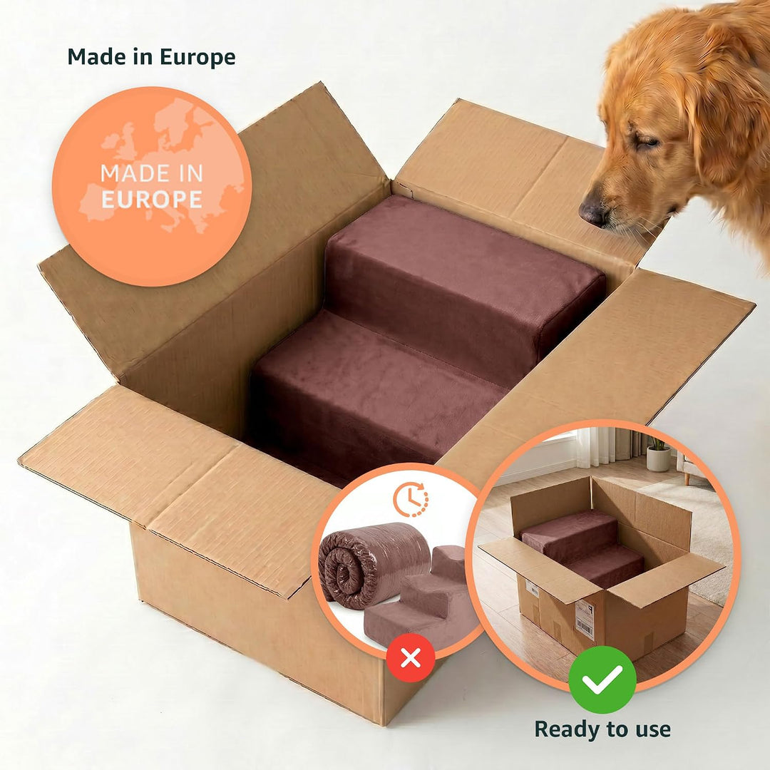 murando Hundetreppe für Kleine Hunde 3 Stufen 30 cm, Samt - Altrosa | Haustiertreppe für Bett, Sofa,