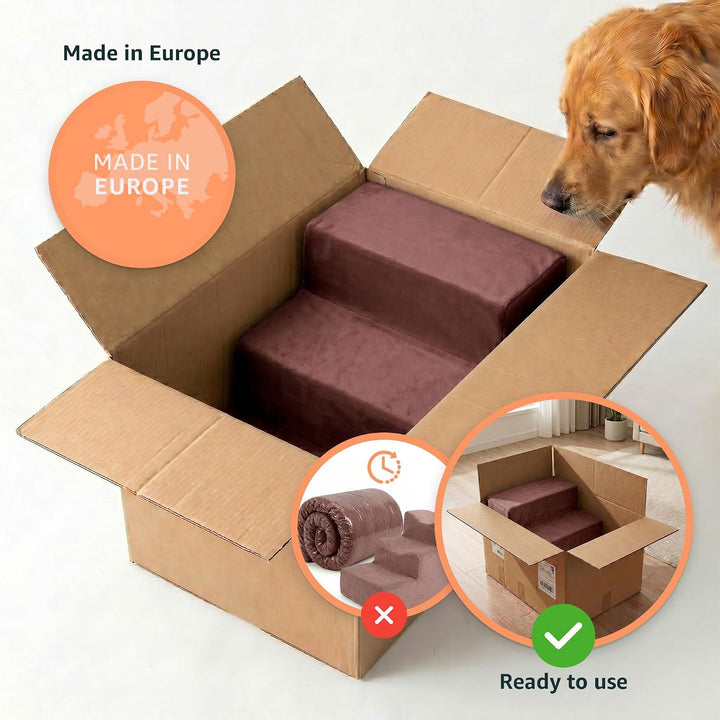 murando Hundetreppe für Kleine Hunde 3 Stufen 30 cm, Samt - Altrosa | Haustiertreppe für Bett, Sofa,
