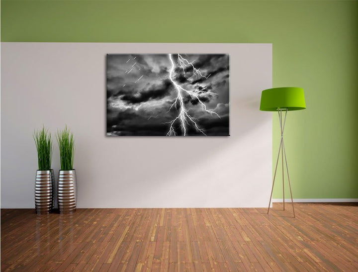 Pixxprint Blitz am Gewitterhimmel als Leinwandbild/Grösse: 100x70 / Wandbild/Kunstdruck/fertig bespa