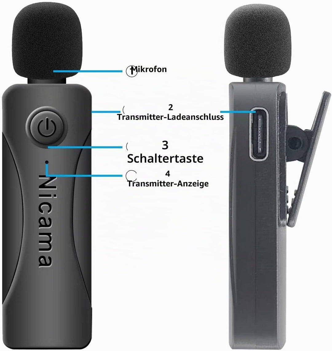 Nicama AS12 Kabelloses Lavalier Mikrofon,Kondensator Ansteck Revers Mikrofon für iPhone 6 7 8 9 10 1