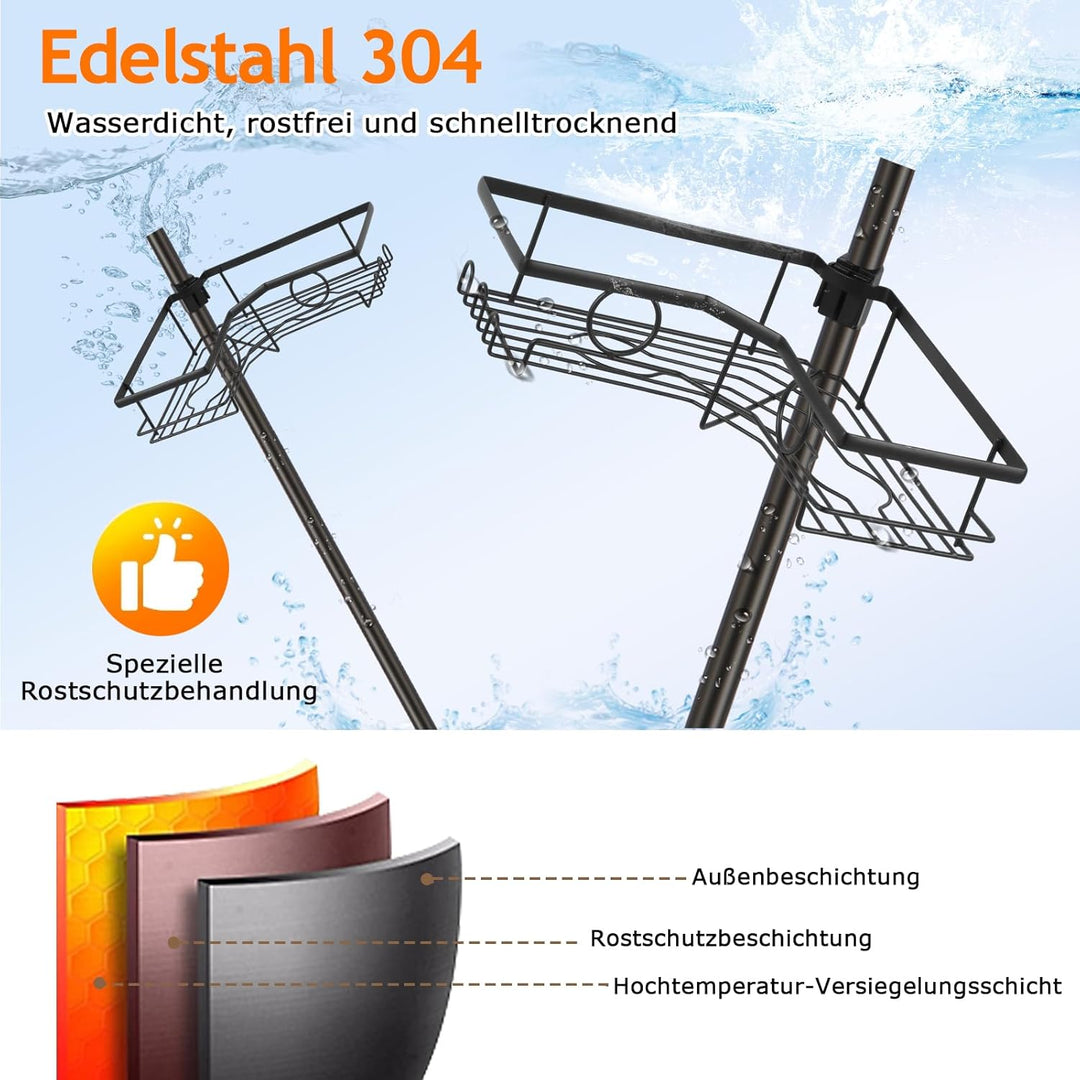 Duschregal Teleskop ohne Bohren, Teleskop Duschregal – Bathroom Organizer mit 4 Ablagen & Haken, 77.