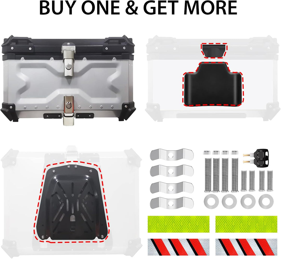 VOKKA Topcase Motorrad, 65L Aluminiumlegierung Topcase für Roller, Wasserdicht, Staubdicht und Diebs