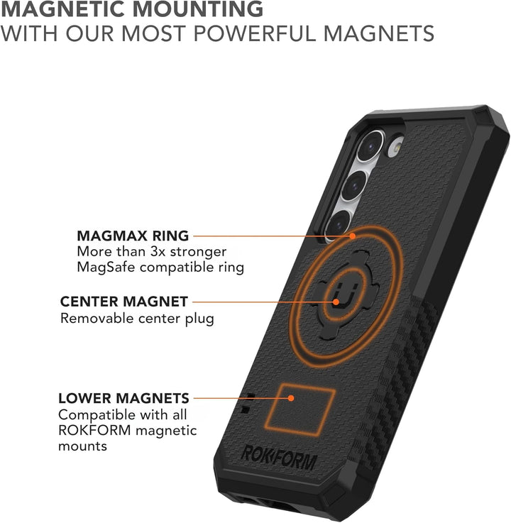 Rokform Galaxy S23 Hülle, Rugged Series, magnetische Hülle mit Drehverschluss, sturzgeprüfte Rüstung