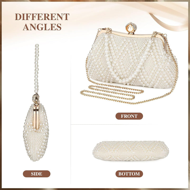 BAIGIO Perlen Damen Clutch Beige Abendtasche Brauttasche Elegant Handtasche Luxury Clutch für Mädceh