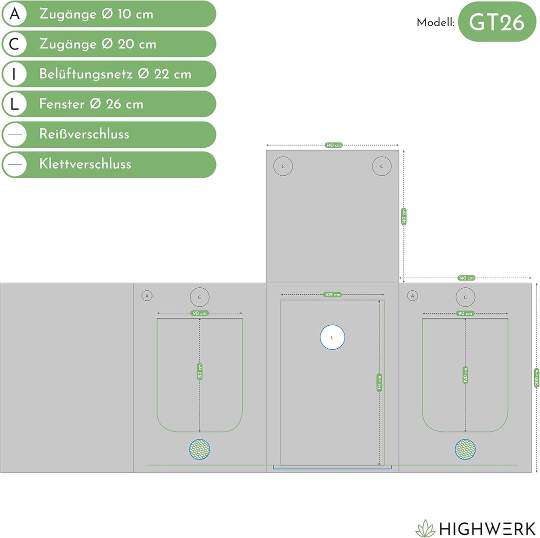 Growzelt 140 x 140 x 200 cm | Indoor Grow Tent für Pflanzenzucht | schwarz grün | Growbox, Homegrow,